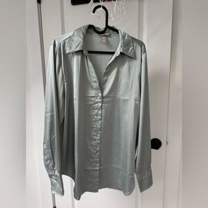 H&M Light Sage Satin Blouse